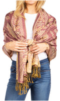 Sakkas Gianna Women's Silky Soft Reversible Floral Woven Pashmina Scarf Shawl Wrap#color_23-D1-Mauve