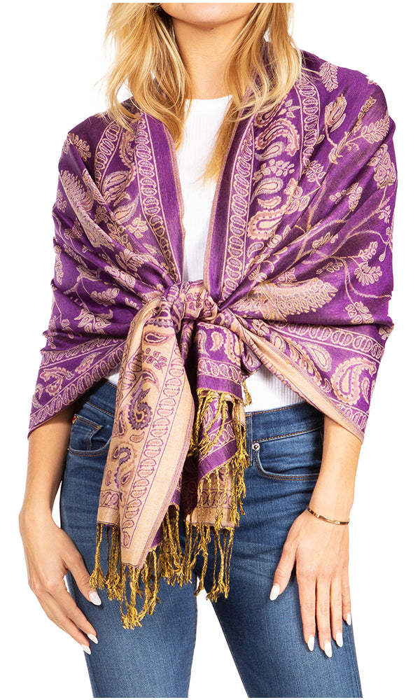 Sakkas Gianna Women's Silky Soft Reversible Floral Woven Pashmina Scarf Shawl Wrap