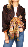 Sakkas Gianna Women's Silky Soft Reversible Floral Woven Pashmina Scarf Shawl Wrap#color_23-D2-Black