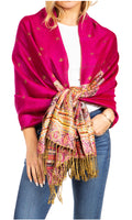 Sakkas Gianna Women's Silky Soft Reversible Floral Woven Pashmina Scarf Shawl Wrap#color_23-D2-Fuschia