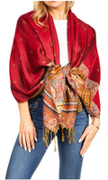 Sakkas Gianna Women's Silky Soft Reversible Floral Woven Pashmina Scarf Shawl Wrap#color_23-D2-Red