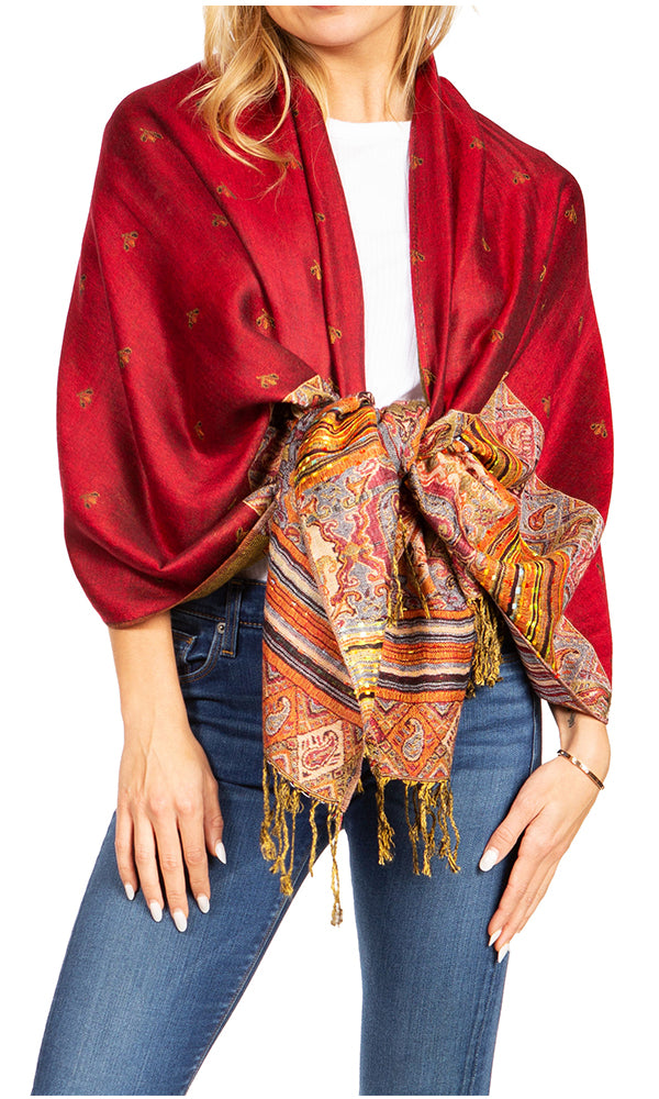 Sakkas Gianna Women's Silky Soft Reversible Floral Woven Pashmina Scarf Shawl Wrap