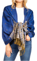 Sakkas Gianna Women's Silky Soft Reversible Floral Woven Pashmina Scarf Shawl Wrap#color_23-D2-RoyalBlue