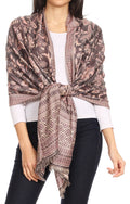 Sakkas Gianna Women's Silky Soft Reversible Floral Woven Pashmina Scarf Shawl Wrap#color_Pink