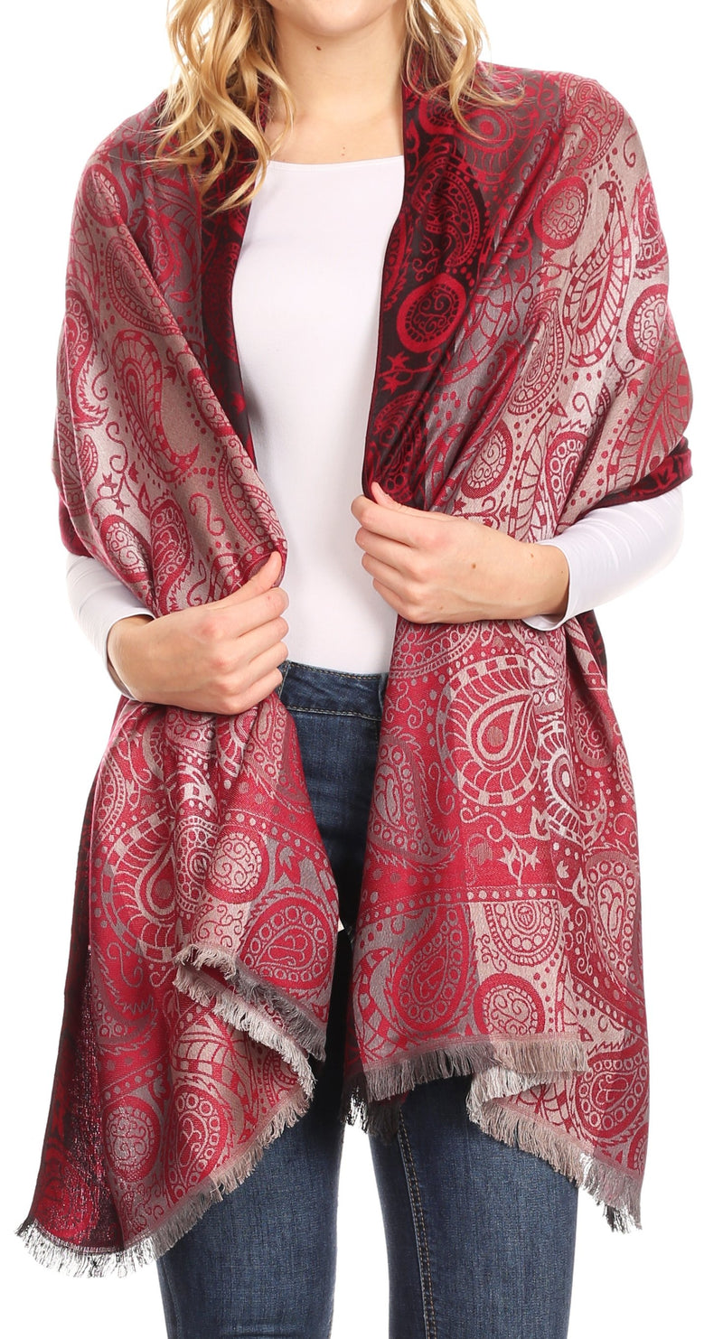 Sakkas Marga Women's Silky Soft Reversible Paisley Woven Pashmina Scarf Shawl Wrap