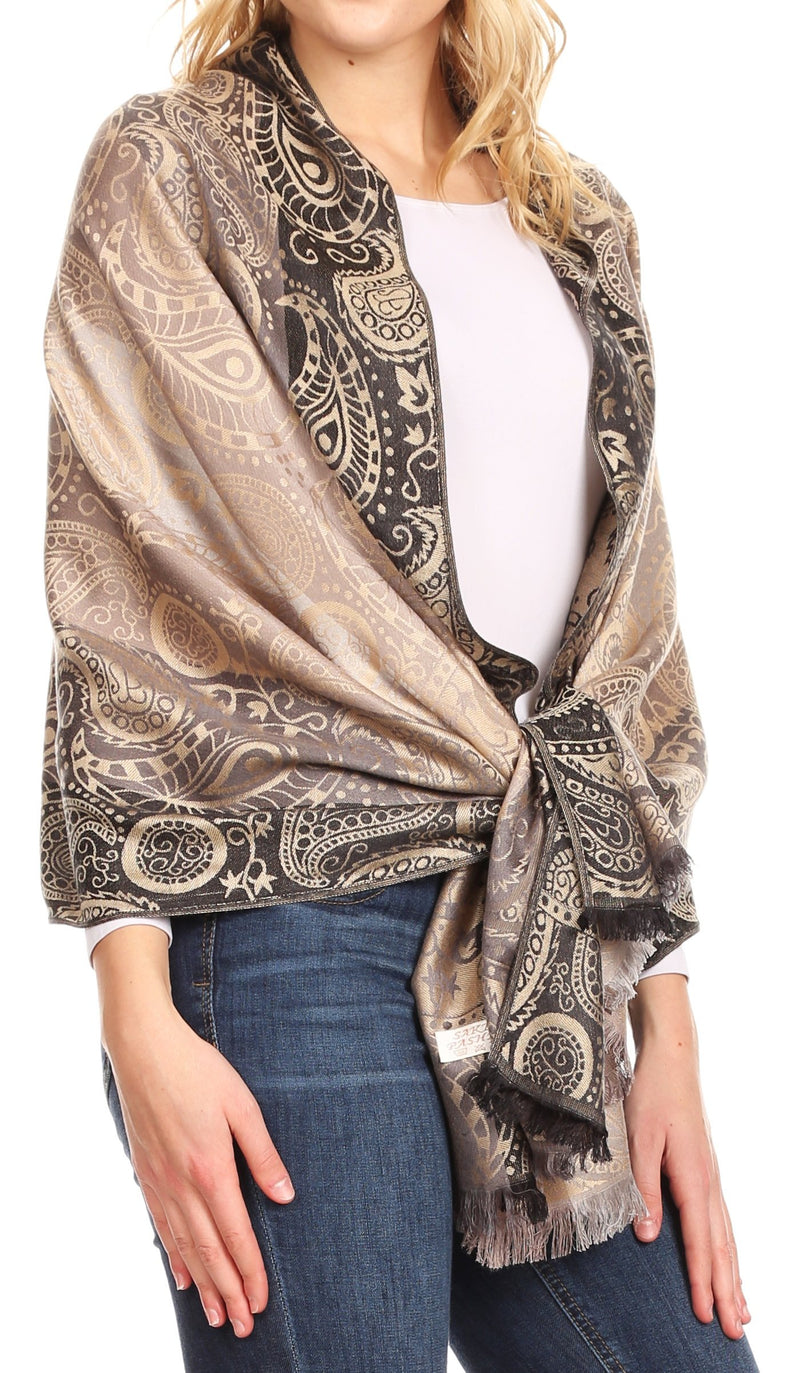Sakkas Marga Women's Silky Soft Reversible Paisley Woven Pashmina Scarf Shawl Wrap