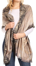 Sakkas Marga Women's Silky Soft Reversible Paisley Woven Pashmina Scarf Shawl Wrap#color_Gold