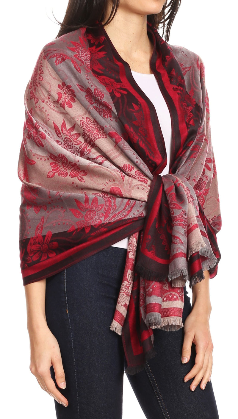 Sakkas Serina Women's Silky Soft Reversible Floral Woven Pashmina Scarf Shawl Wrap