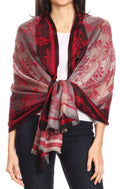 Sakkas Serina Women's Silky Soft Reversible Floral Woven Pashmina Scarf Shawl Wrap#color_Burgundy