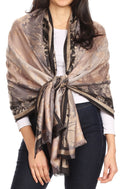 Sakkas Serina Women's Silky Soft Reversible Floral Woven Pashmina Scarf Shawl Wrap#color_Gold