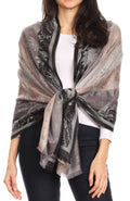 Sakkas Serina Women's Silky Soft Reversible Floral Woven Pashmina Scarf Shawl Wrap#color_Grey