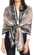 Sakkas Serina Women's Silky Soft Reversible Floral Woven Pashmina Scarf Shawl Wrap#color_LightGrey
