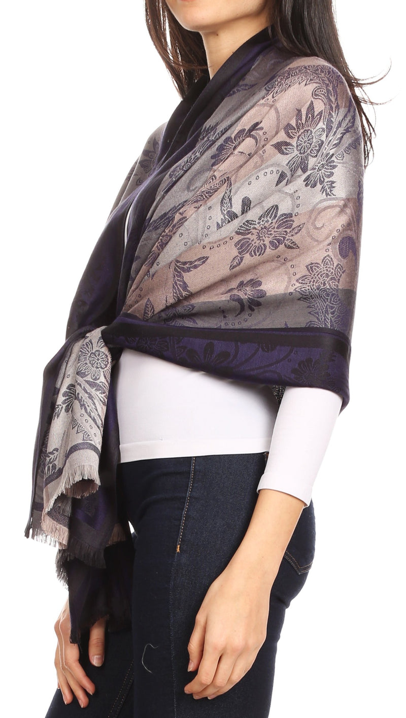 Sakkas Serina Women's Silky Soft Reversible Floral Woven Pashmina Scarf Shawl Wrap