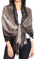 Sakkas Matilde Women's Peacock Floral Light and Soft Reversible Scarf Shawl Wrap#color_DarkGrey