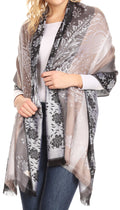Sakkas Matilde Women's Peacock Floral Light and Soft Reversible Scarf Shawl Wrap#color_LightGrey