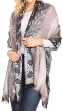 Sakkas Matilde Women's Peacock Floral Light and Soft Reversible Scarf Shawl Wrap