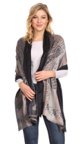 Sakkas Matilde Women's Peacock Floral Light and Soft Reversible Scarf Shawl Wrap#color_MidnightBlue