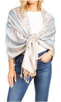 Sakkas Damari Women's Silky Soft Reversible Border Woven Pashmina Scarf Shawl Wrap#color_23-D4-SteelBlue