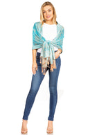 Sakkas Damari Women's Silky Soft Reversible Border Woven Pashmina Scarf Shawl Wrap