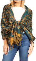 Sakkas Alessa Women's Silky Soft Reversible PaisleyPrint Pashmina Scarf Shawl Wrap#color_23-D5-Seagreen