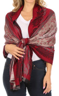 Sakkas Alessa Women's Silky Soft Reversible PaisleyPrint Pashmina Scarf Shawl Wrap#color_Burgundy