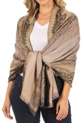 Sakkas Alessa Women's Silky Soft Reversible PaisleyPrint Pashmina Scarf Shawl Wrap#color_Gold