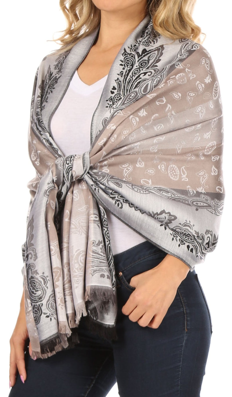 Sakkas Alessa Women's Silky Soft Reversible PaisleyPrint Pashmina Scarf Shawl Wrap