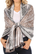 Sakkas Alessa Women's Silky Soft Reversible PaisleyPrint Pashmina Scarf Shawl Wrap#color_Light Grey 