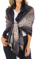 Sakkas Alessa Women's Silky Soft Reversible PaisleyPrint Pashmina Scarf Shawl Wrap#color_Navy