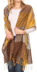 Sakkas Martinna Women's Winter Warm Super Soft and Light Pattern Shawl Scarf Wrap#color_Brown/mustard 