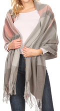 Sakkas Martinna Women's Winter Warm Super Soft and Light Pattern Shawl Scarf Wrap#color_Gray/pink 