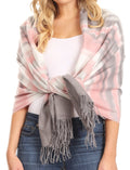 Sakkas Martinna Women's Winter Warm Super Soft and Light Pattern Shawl Scarf Wrap#color_Pink / Grey 