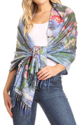 Sakkas Oria Women's Soft Lightweight Colorful Printed Shawl Scarf Wrap Stole#color_Floral 1 
