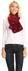 Sakkas Colette Faux Mink Warm Winter Soft Luxurious KeyHole Scarf#color_1787-Burgundy