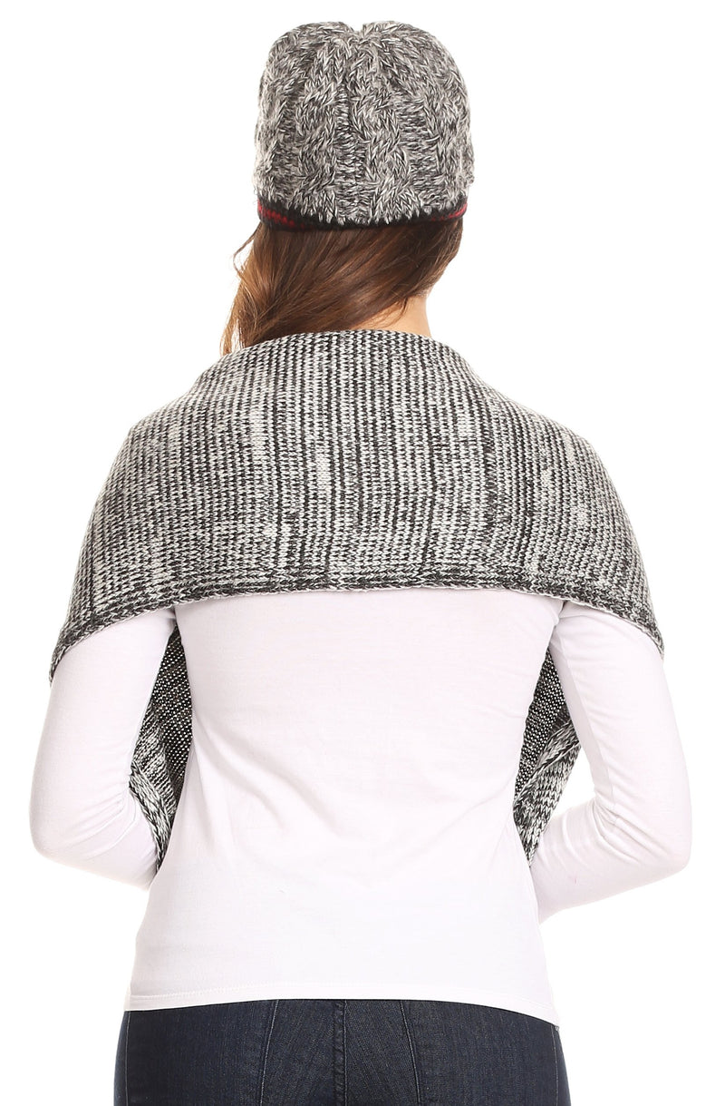 Sakkas Theo Unisex Warm Winter Heather and stripes Knit Hat & Scarf Set