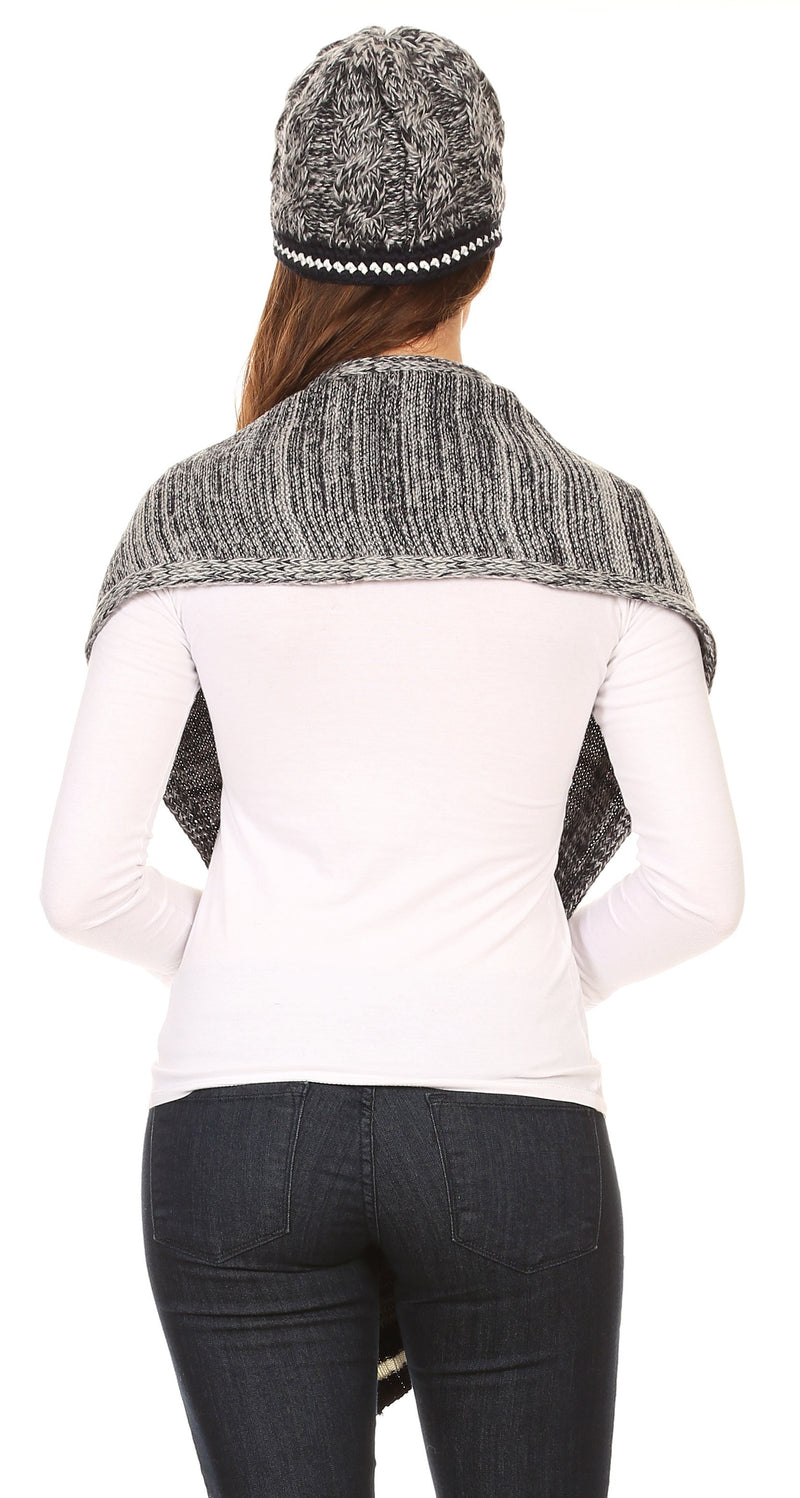 Sakkas Theo Unisex Warm Winter Heather and stripes Knit Hat & Scarf Set