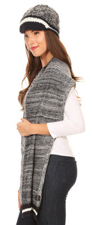 Sakkas Theo Unisex Warm Winter Heather and stripes Knit Hat & Scarf Set
