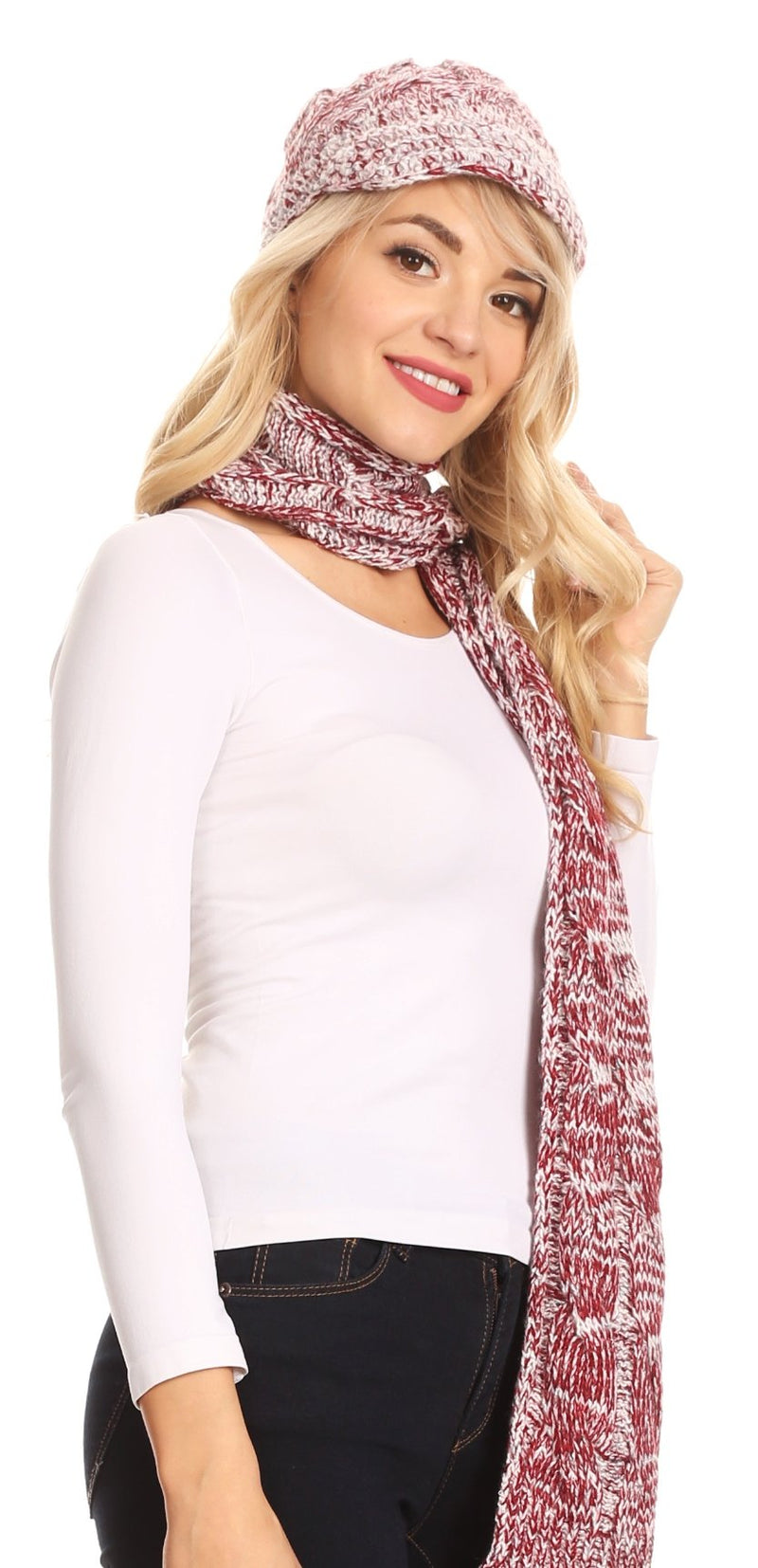Sakkas Coline Soft Heather Chunky Cable knit Hat and Scarf Set Warm Cozy Winter