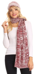 Sakkas Coline Soft Heather Chunky Cable knit Hat and Scarf Set Warm Cozy Winter#color_Burgundy
