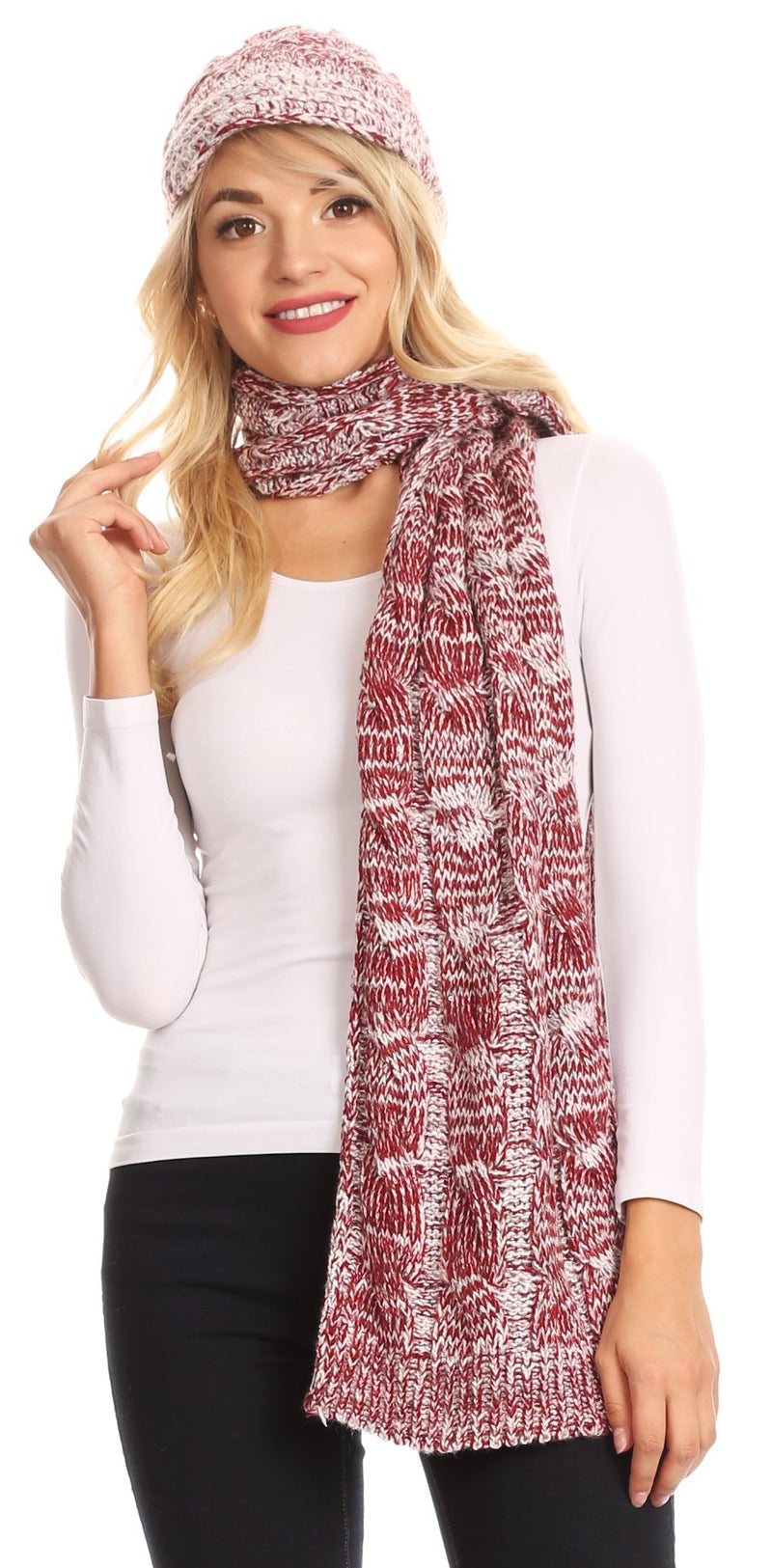 Sakkas Coline Soft Heather Chunky Cable knit Hat and Scarf Set Warm Cozy Winter