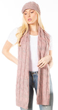 Sakkas Coline Soft Heather Chunky Cable knit Hat and Scarf Set Warm Cozy Winter#color_Pink/Grey