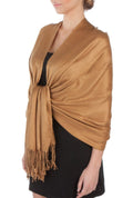 Sakkas Large Soft Silky Pashmina Shawl Wrap Scarf Stole in Solid Colors#color_Bronze 