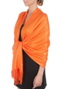 Sakkas Large Soft Silky Pashmina Shawl Wrap Scarf Stole in Solid Colors#color_Orange