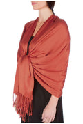 Sakkas Large Soft Silky Pashmina Shawl Wrap Scarf Stole in Solid Colors#color_Rust