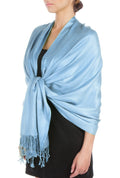 Sakkas Large Soft Silky Pashmina Shawl Wrap Scarf Stole in Solid Colors#color_Baby Blue