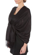 Sakkas Large Soft Silky Pashmina Shawl Wrap Scarf Stole in Solid Colors#color_Black 