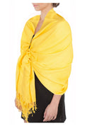 Sakkas Large Soft Silky Pashmina Shawl Wrap Scarf Stole in Solid Colors#color_Bright Yellow