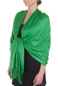Sakkas Large Soft Silky Pashmina Shawl Wrap Scarf Stole in Solid Colors#color_Bright Green
