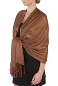 Sakkas Large Soft Silky Pashmina Shawl Wrap Scarf Stole in Solid Colors#color_Brown