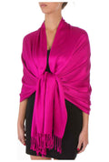 Sakkas Large Soft Silky Pashmina Shawl Wrap Scarf Stole in Solid Colors#color_Fuchsia